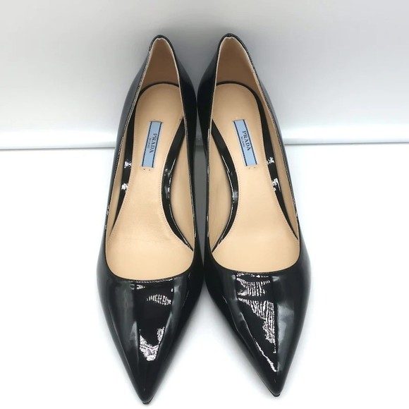 Prada Pumps Black Patent Leather Size 41 Pointed Toe Heels NEW - Picture 4 of 12